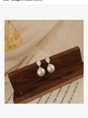 Gold-Tone Pearl Drop Earrings with Teardrop CZ Studs - White Pearl NWT